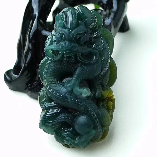 100% Natural Icy Blue Green Jadeite Jade Pendant Grade A Dragon  YX0812
