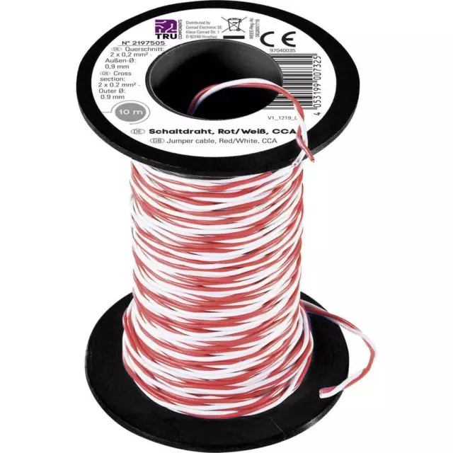 TRU COMPONENTS TC-8790020 Fil de câblage 2 x 0.20 mm² rouge, blanc 10 m