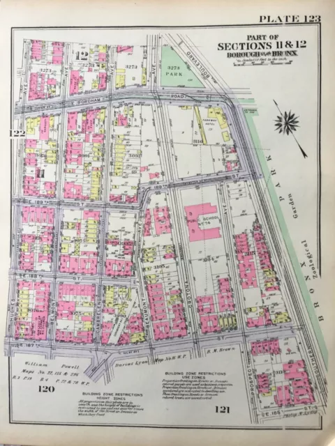 Original 1928, Gw Bromley, Ps 74, Belmont, Fordham Heights, Bronx, Ny Atlas Map