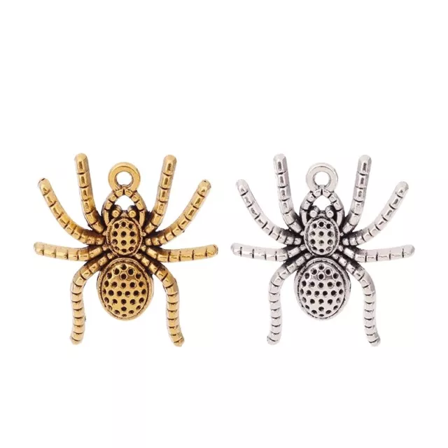 20pcs Tibetan Silver/Gold Spider Halloween Charms Pendants for Necklace Jewelry