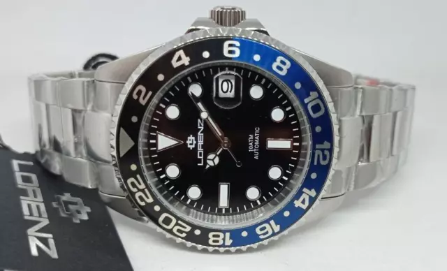 Orologio Uomo Automatico Lorenz Diver Mov. Seiko Nh35A ,Ghiera Girevole Nero Blu 2