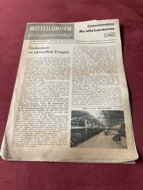 Mitteilung für die Landwirtschaft Mager & Wedemeyer Bremen 1/1961