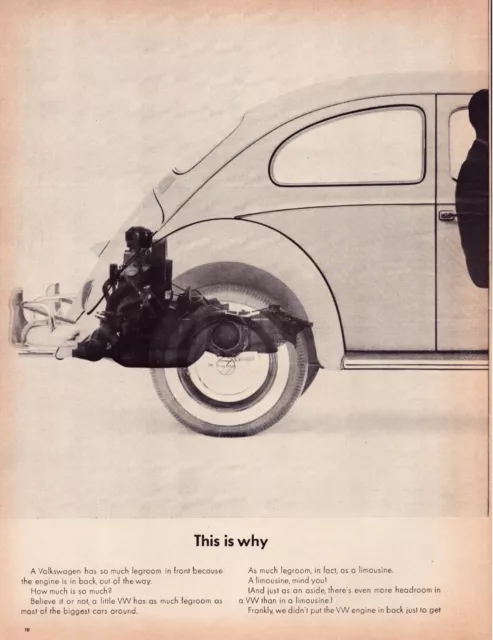 Print Ad Volkswagen 1964 Bug Beetle Xray 2-Page 2-Piece 10.5"x13.5" Each