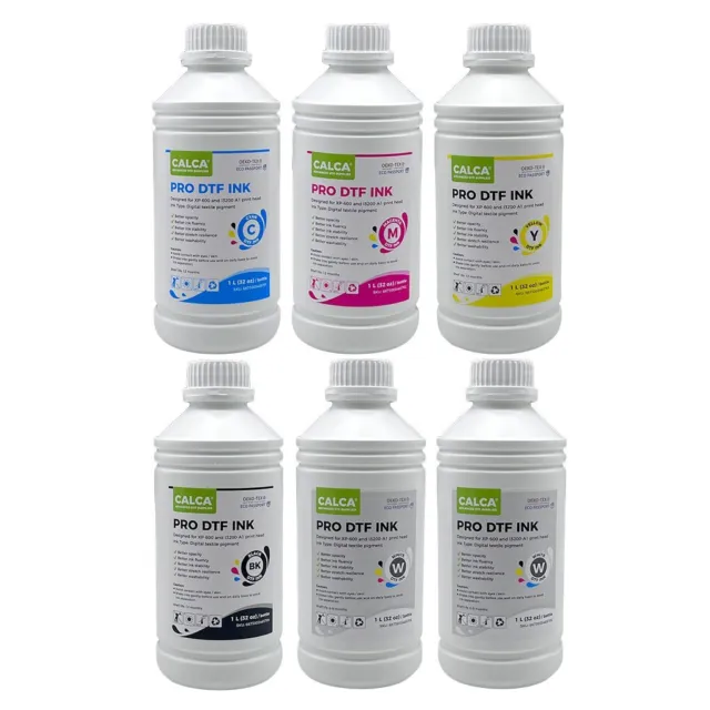 CALCA PRO Direct to Transfer Film Ink Bundle (1L of Each CMYK+ 2L of White)