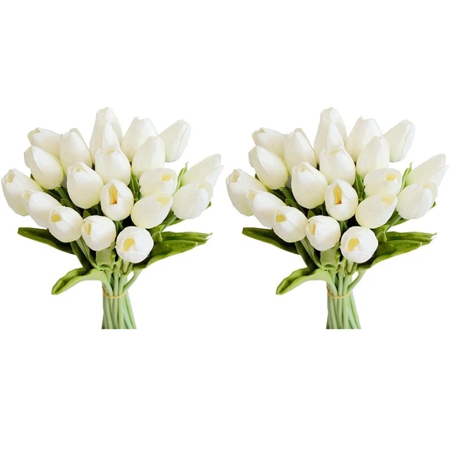 40Pcs Blanco 13.8 Flores Tulipanes Artificiales para Fiesta-Decoración, Boda- V5F3
