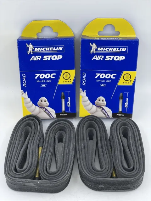 2 NEW Michelin AirStop Road Tube 700x18-25mm 52mm Presta Valve FREE SHIPPING!