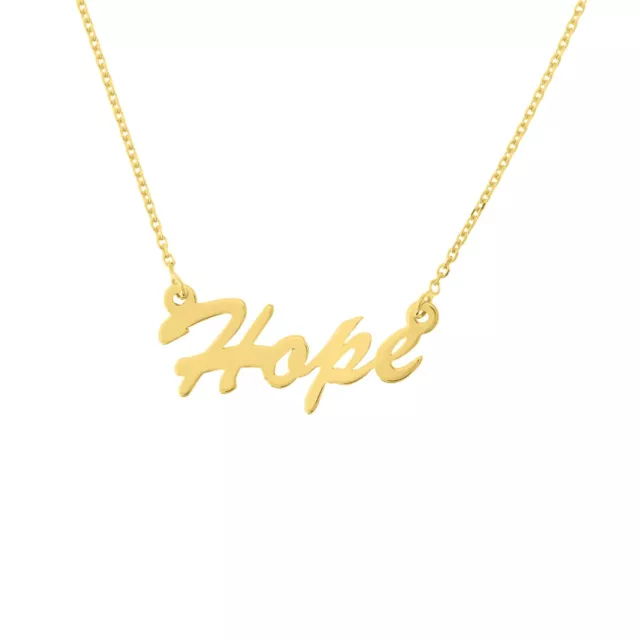 Hope Pendant Necklace Solid 14K Yellow Real Gold Adjustable Cable Chain Women