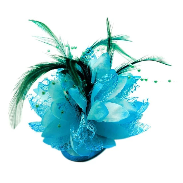Flor de plumas para corsage, broche, muñeca, Fascinator DIY azul