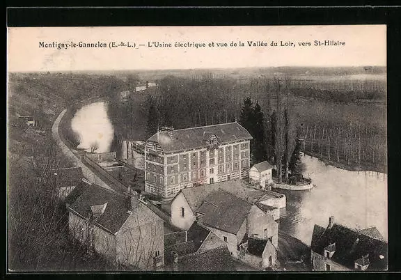 CPA Montigny-le-Gannelon, L´Usine électrique et vue de la Vallée du Loir 1924