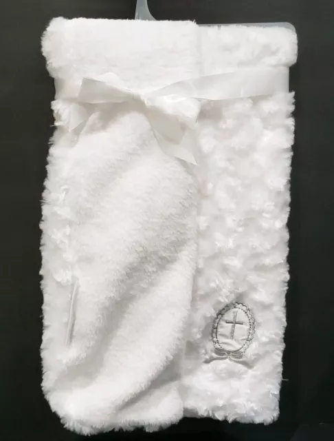 Mantas y más allá de plata cruz blanca remolino manta bebé bautizo regalo nuevo
