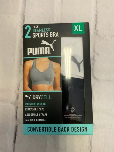 Puma 2-Pack Seamless Sports Bra, Womens Size XL, Black/White