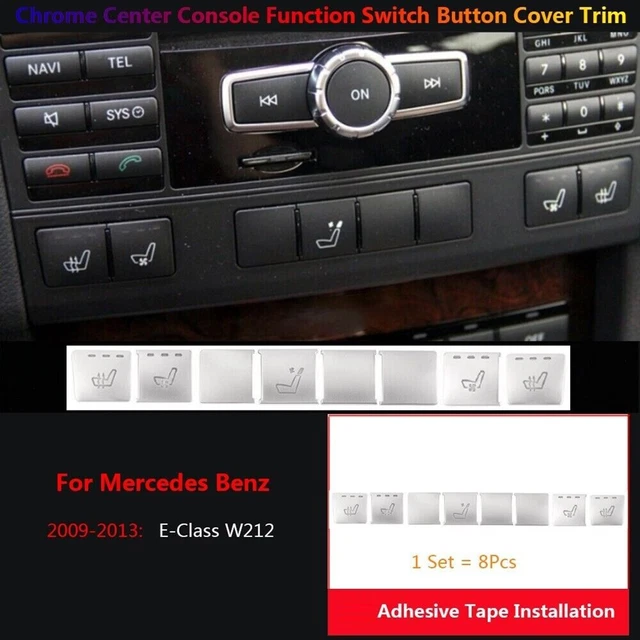 Kit Copripulsanti Multimedia Per Mercedes Classe E W212 2010-2015 – 6 Pezzi In Argento, Plastica, Adesivo, Facile Montaggio