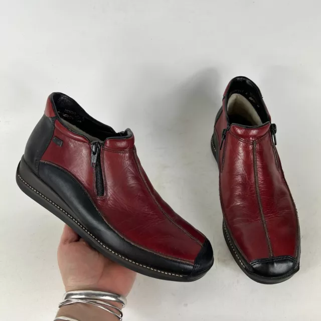 Rieker Daphne 52 Ankle Boots Women's 8 Red Leather Comfort Dual Zipper minimal