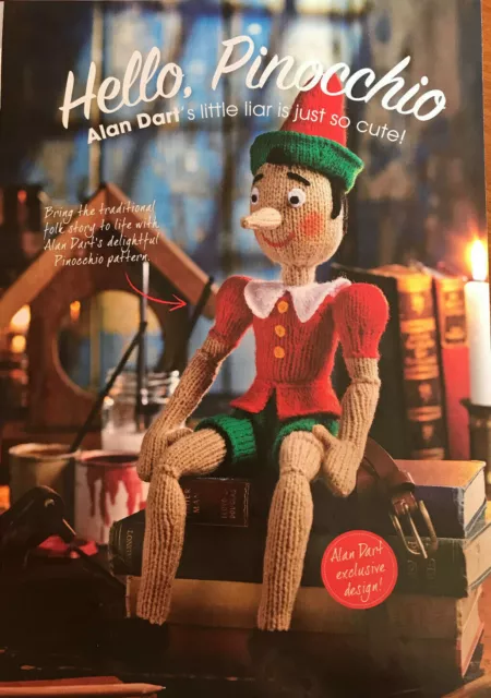 KNITTING PATTERN Alan Dart Hello Pinocchio toy 46cm tall Fairytale character toy