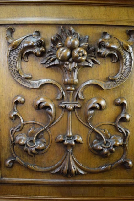 Antique French Hand Carved Solid Wood Door Griffin Chimera Fruit Basket Carving 3