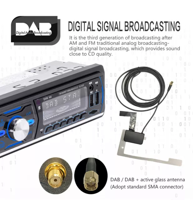 Radio de voiture stéréo DAB+ RDS AM FM 1 DIN Bluetooth lecteur MP3 audio 2 USB TF AUX IN 3