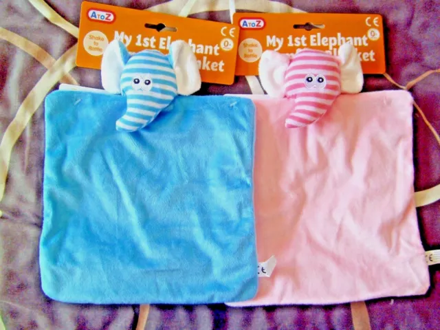 My 1st Elephant Baby Comfort Blanket Rattle Newborn Girl Pink Blue Boy Comforter