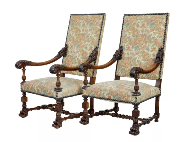 Pair Of 19Th Century French Carved Walnut Armchairs