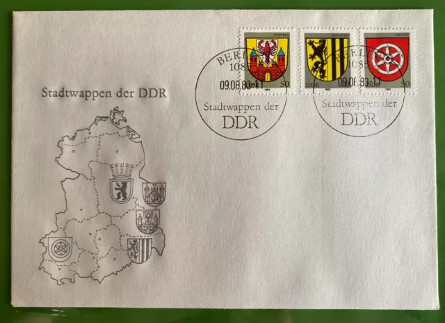 Ersttagsbrief FDC Stadtwappen der DDR 1983 Cottbus Dresden Erfurt 2820 2819 B10