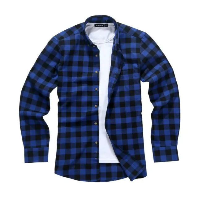 Mens Flannel Shirt Tartan Lumberjack Casual Vintage Plaid Royal Blue,Size S -3XL