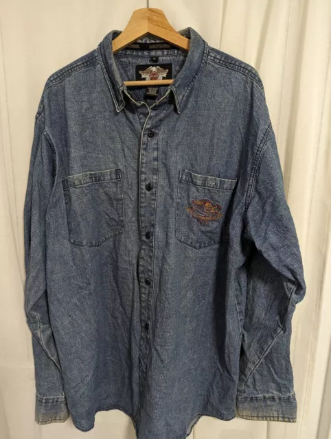 Camicia vintage Harley Davidson logo a maniche lunghe ricamata XL ANNI '90
