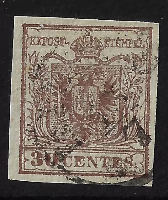 1850 ASI Lombardo Veneto 30 cent bruno scuro II tipo 8 usato Lotto ASILV8a