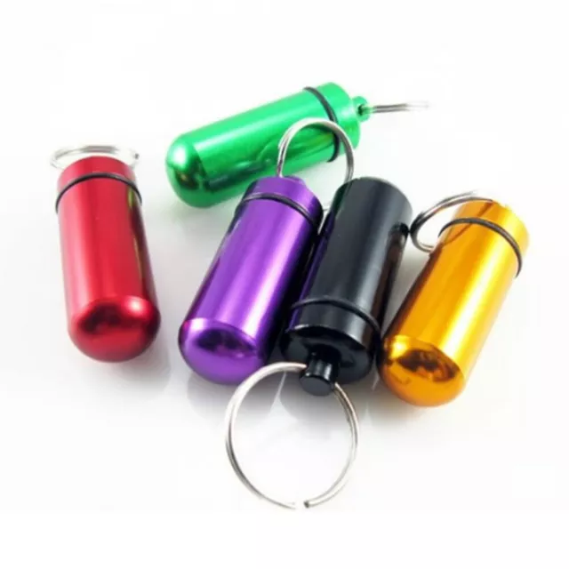 Mini Waterproof Metal Keychain Portable Pill Bottle Key Ring Outdoor Travel 3