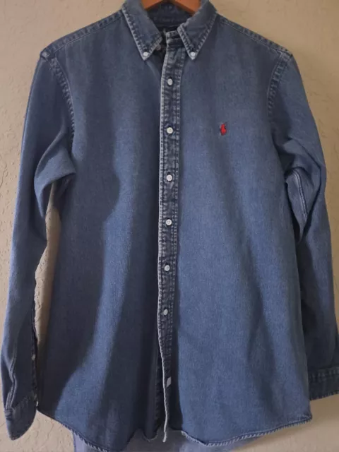 Men's Ralph Lauren Denim Button Down Shirt Medium Vintage Long Sleeve VTG M