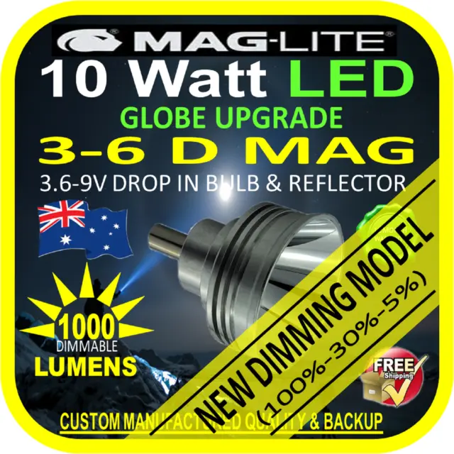 MAGLITE LED UPGRADE 3-6 D BULB GLOBE for TORCH FLASHLIGHT 3.6-9V 1000lm DIMMABLE