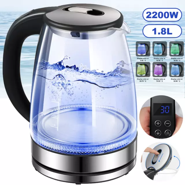 1.8L Glass Electric Kettle LED Cordless Filtered Fast Boil Temperature Control