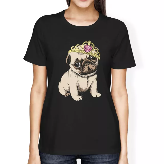 1Tee Womens Loose Fit Puppy Princess Pug with Tiara Cute T-Shirt