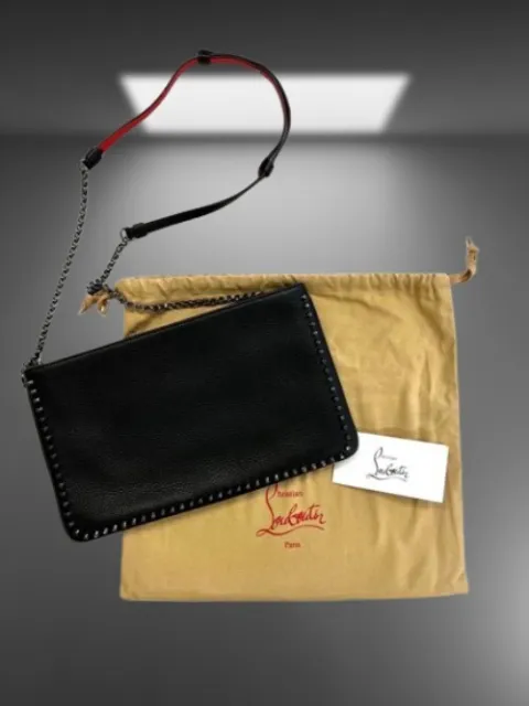 Christian Louboutin Shoulder Bag Clutch Bag Black Gunmetal Studs Chain Shoulder