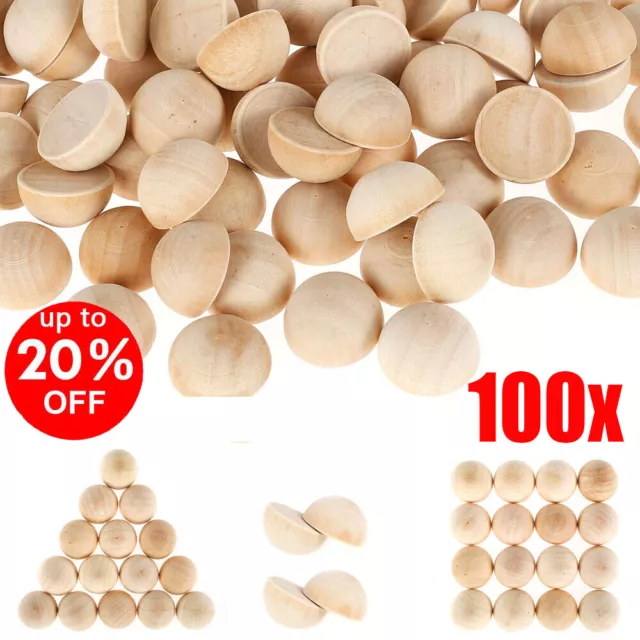 100x Half Wooden Beads DIY Craft Split Natural Balls Unfinished Dome Paint New~