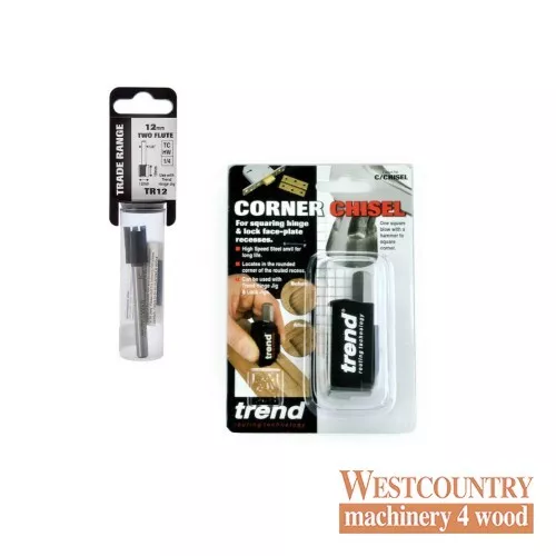 TREND Corner Chisel & Router Cutter Package for Hinge Jig TR12 +C/CHISEL