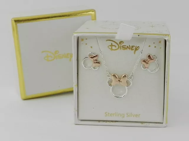 DISNEY Children's  Set Minnie Mouse 18" Pendant Necklace & Stud Earrings  Silver