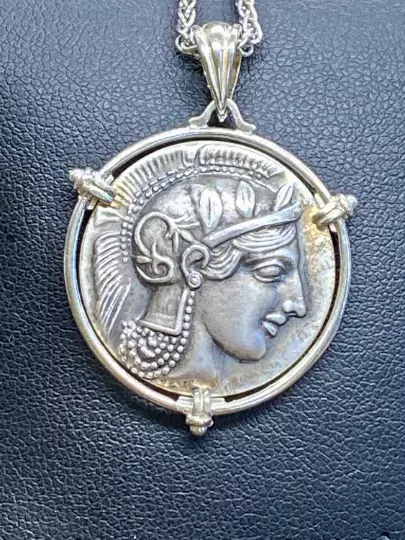 Goddess Athena and the owl Greek Coin Sterling Silver