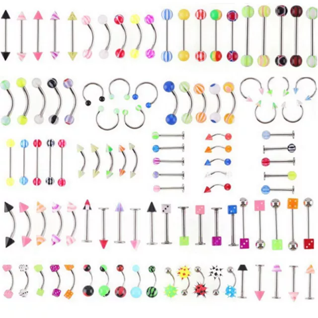 105Pcs Wholesale Bulk lots Body Piercing Eyebrow Jewelry Belly Tongue Bar-Ri-OR