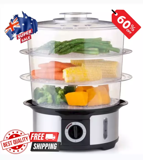 Large Food Steamer 12L 3 Tier Food Steaming Cooking Appliance Electric Stackable