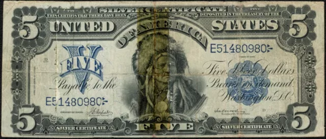 1899 $5 Five Dollar Indian Chief Silver Certificate Note Fr#275