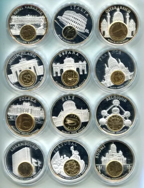 12 verschiedene Medaillen "EUROPAS-WÄHRUNGEN " mit Inlay  Ø 50mm     #2
