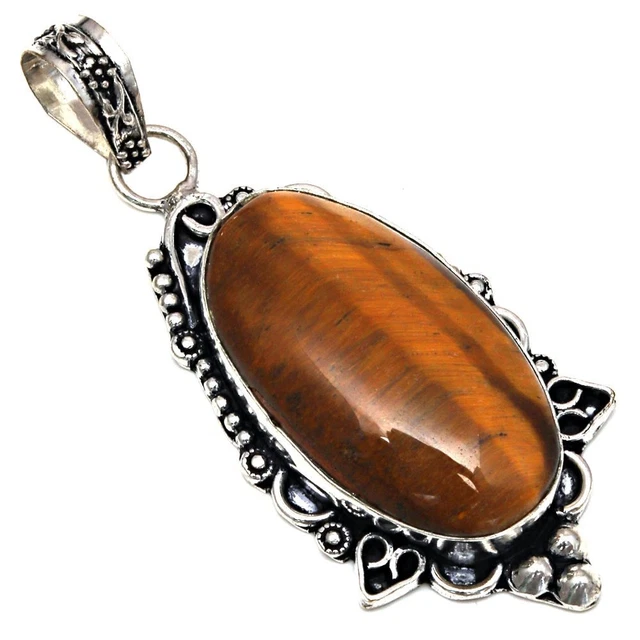 925 Silver Tiger's Eye Gemstone Handmade Gift For Her Jewelry Pendants 2.5"
