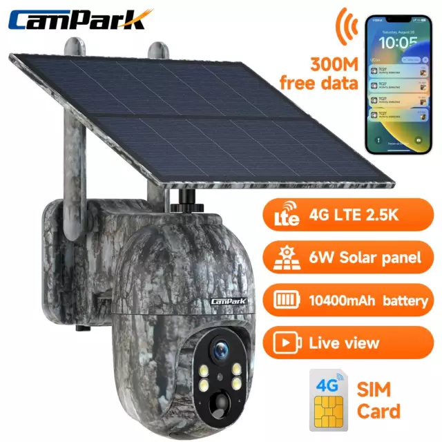 4G LTE Cellular Trail Camera 2.5K Solar Wildlife Security PTZ Cam Night Vision