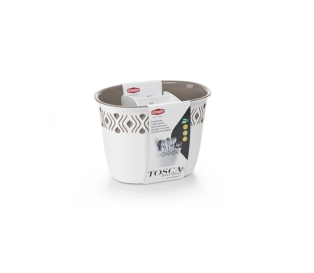 Porte-Couverts Tosca En Plastique Couleur Blanc Et Taupe Ngl 032