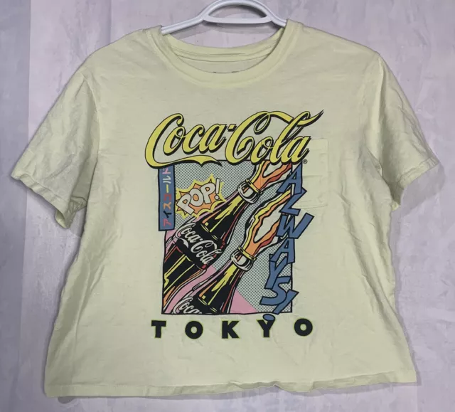 Coca-Cola Tokyo Size S Yellow Pop Always Short Sleeve Crop Top Graphic T-Shirt