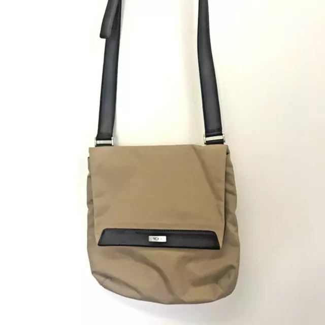 TUMI Vintage Beige Nylon Crossbody Shoulder Bag Purse Bag Lined Leather Trim