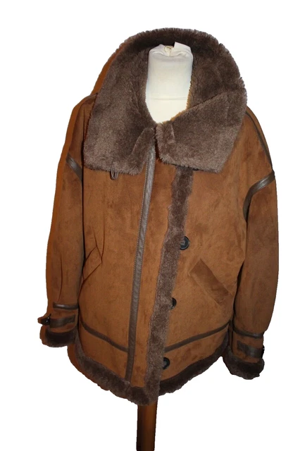 Manteau D'Hiver Femme Camaïeu - Imitation Daim, Taille L - Couleur Fauve - Occasion Très Bon État