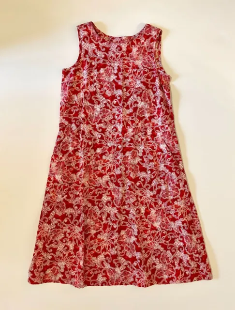 J. Jill Linen Dress Womens Size XS Petite Sleeveless Red White Paisley w Pockets