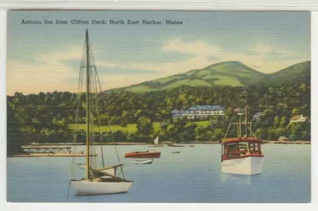 ME Postcard Asticou Inn From Clifton Dock - North East Harbor 1963 Tichnor B19