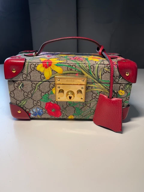 Gucci Padlock GG Supreme Flora Jewellery Case Red