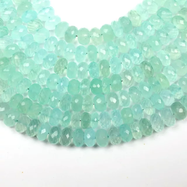 Aqua Chalcedony Gemstone Beads 8 Inch Strand 8 MM Faceted Rondelle Shape Beads